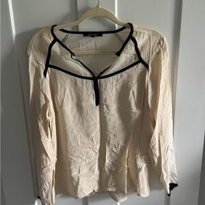 Nanette Lepore Cream and Black Long Sleeve Sailor Collar Blouse